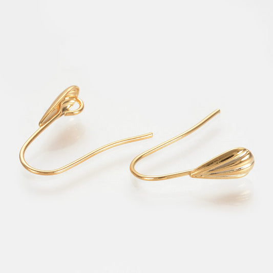 Gold-plated earring hooks with horizontal loop and tapered ends