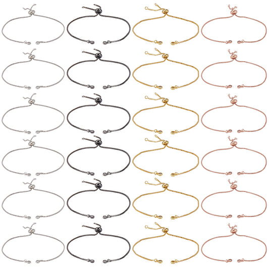 Set of adjustable slider bracelets in silver, dark, gold, and rose with flower charms
