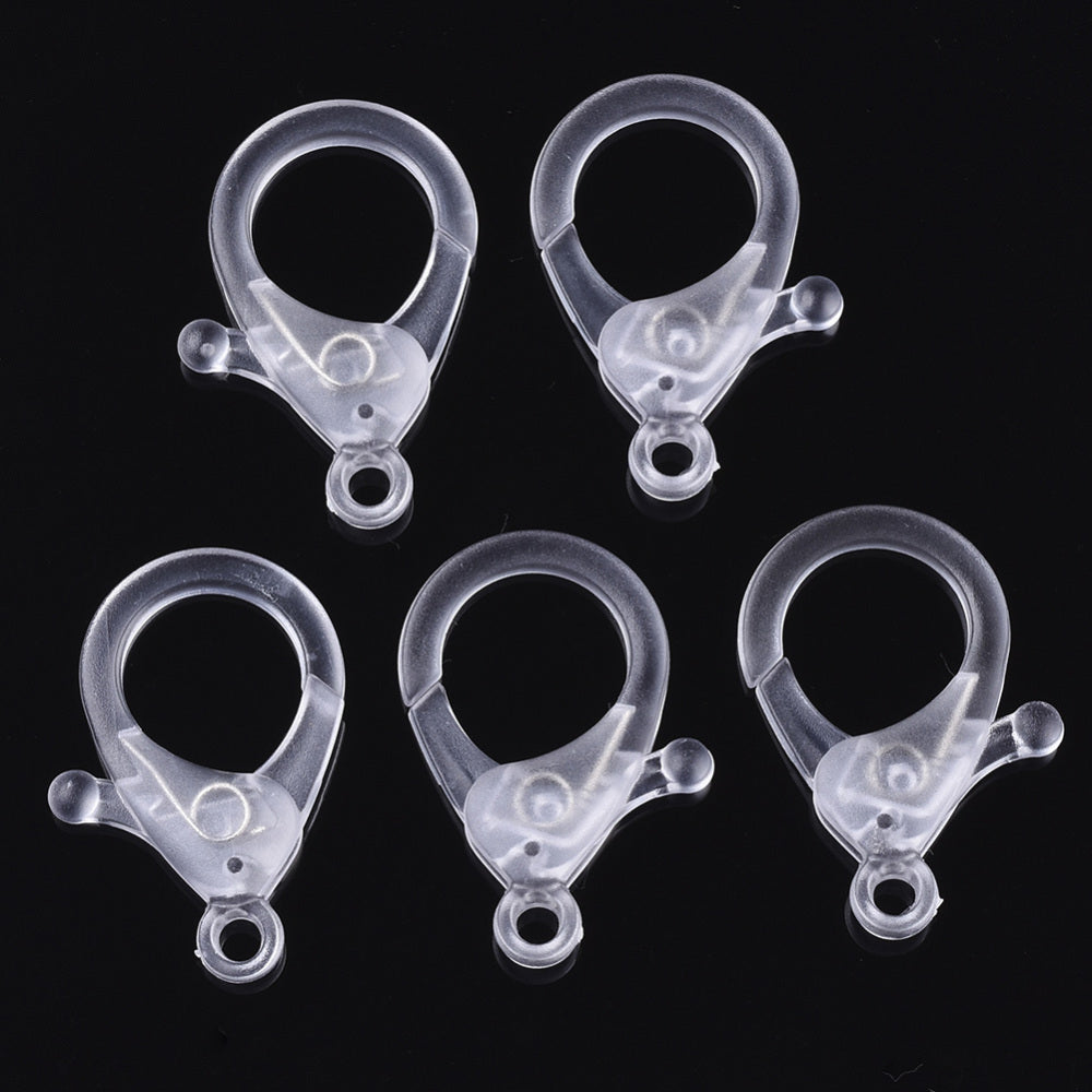 Clear plastic lobster claw clasp set of 4, oval ring with snap closure