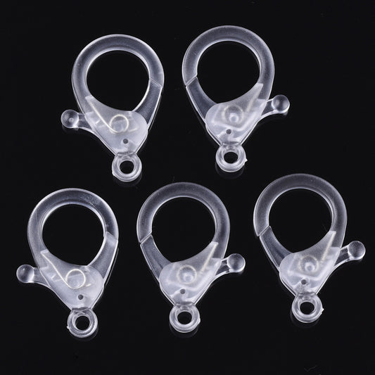 Clear plastic lobster claw clasp set of 4, oval ring with snap closure