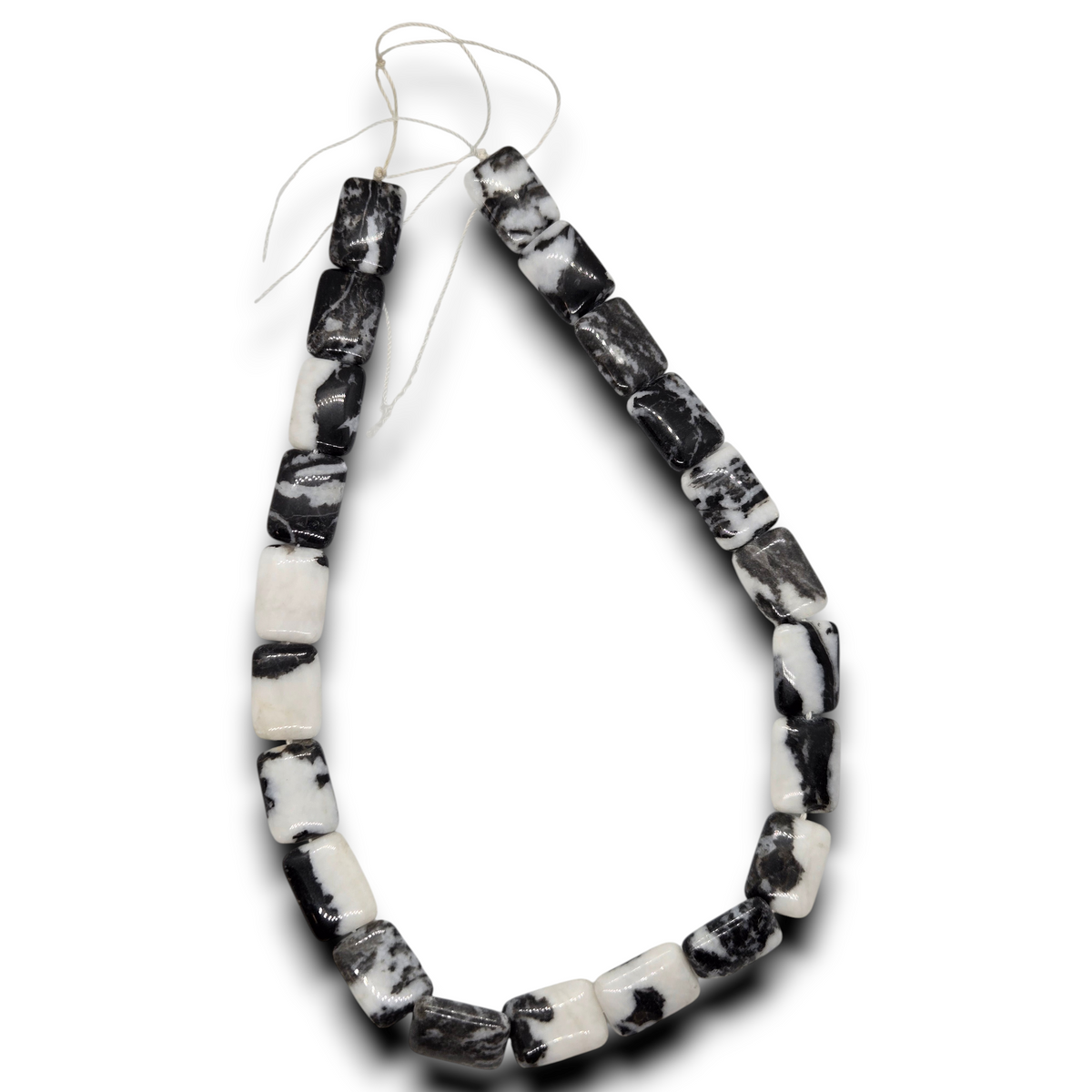 Zebra jasper smooth rectangle bead strand, black and white speckled rectangular beads