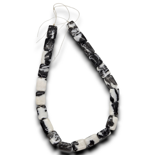 Zebra jasper smooth rectangle bead strand, black and white speckled rectangular beads
