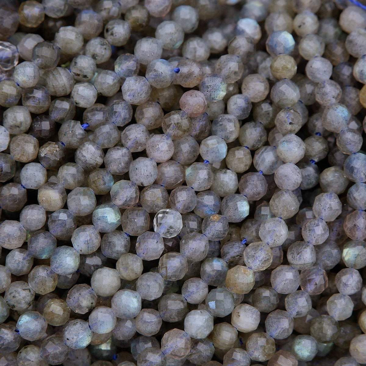 Microfaceted round labradorite beads, 3mm, gray-blue with subtle iridescence