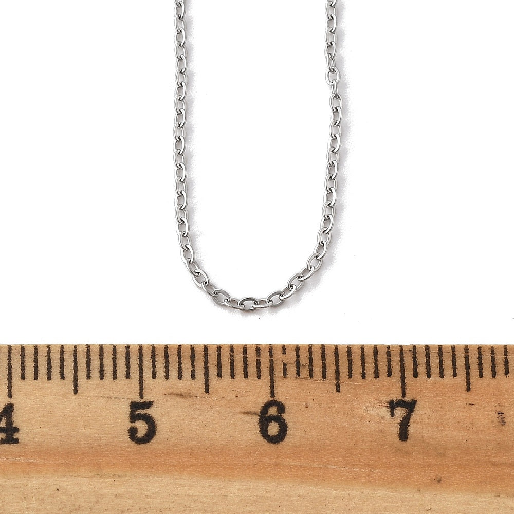 Stainless steel cable chain necklace length shown on ruler