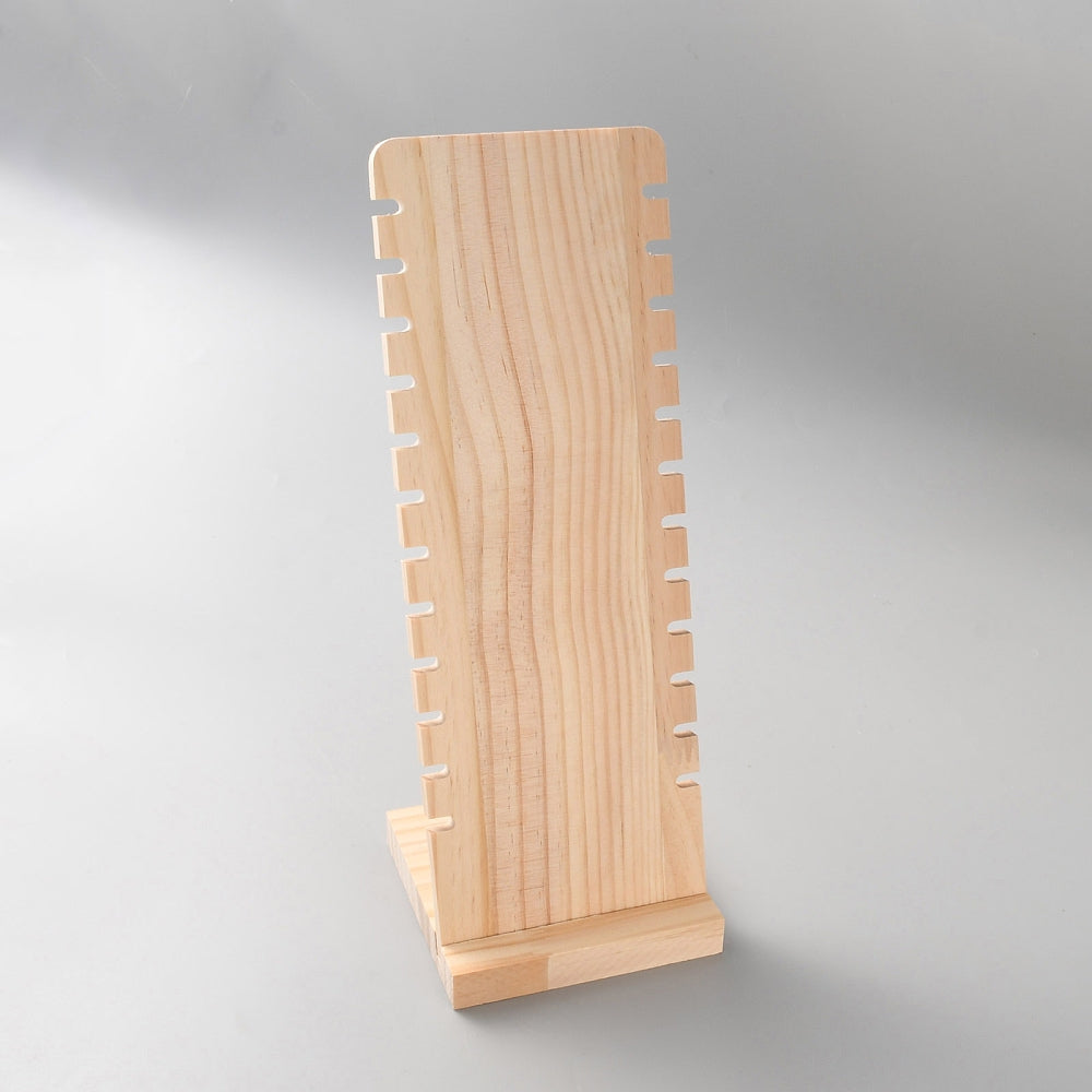 Bisque wooden 12-slot rectangle necklace organizer stand with notched display arms