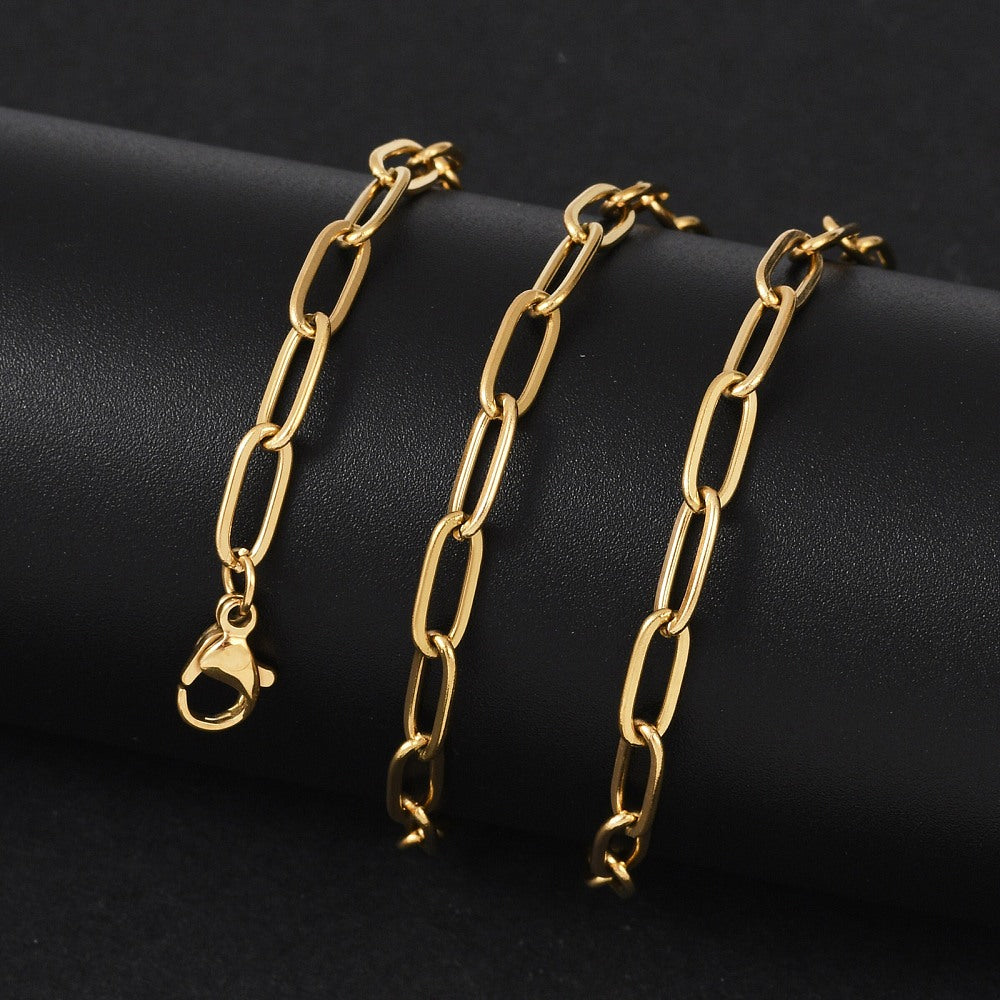 Gold paperclip chain necklace with lobster clasp detail