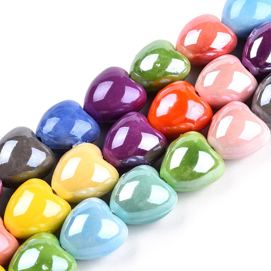 Mixed-color glazed heart beads strand with glossy finish