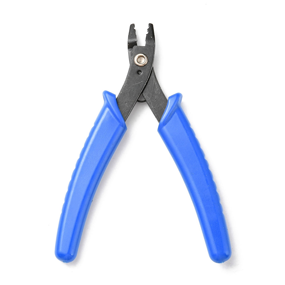 Carbon steel crimper pliers with blue grips, black jaws, and silver pivot