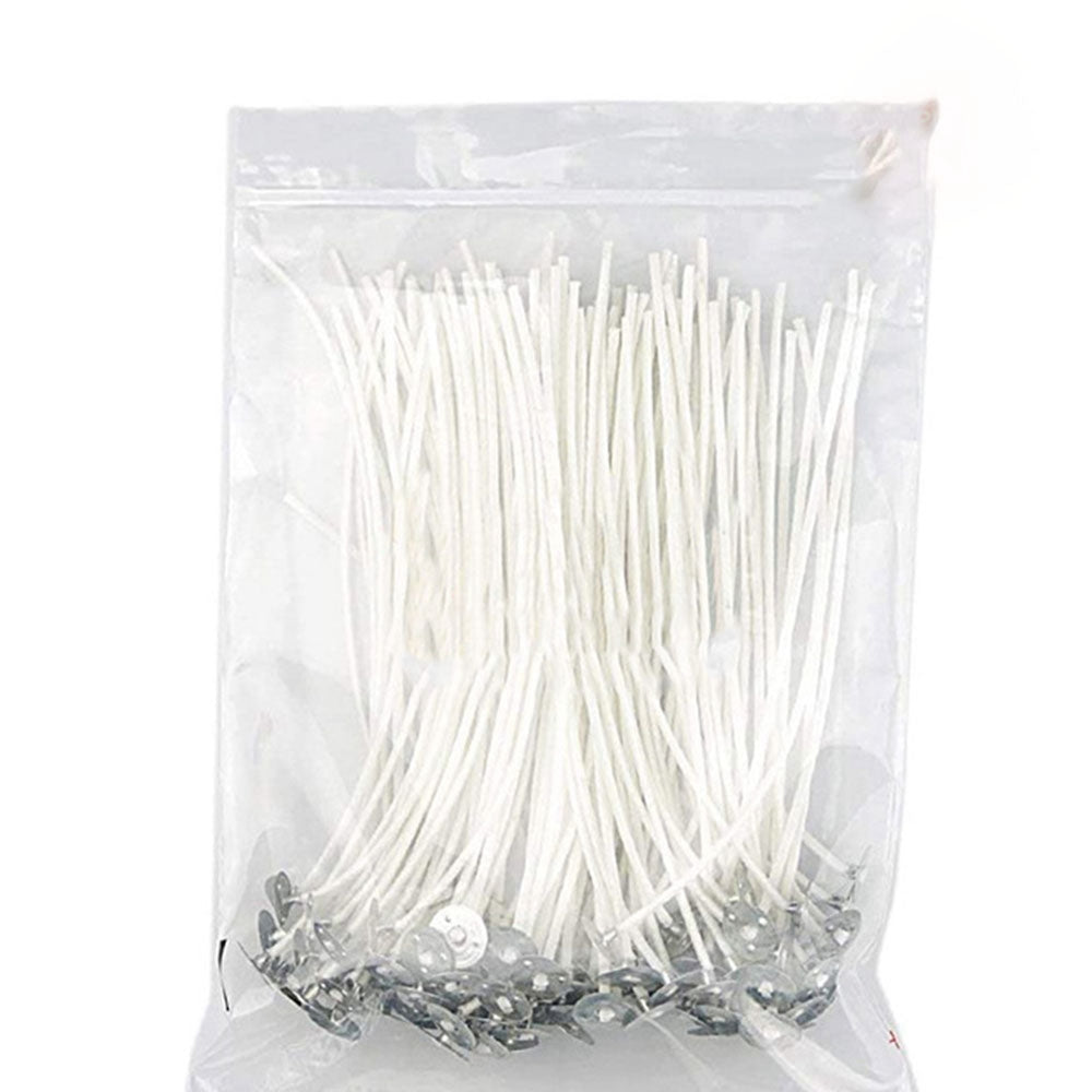 Cotton candle wicks with metal sustainer tabs, white, set of 10 in a bag