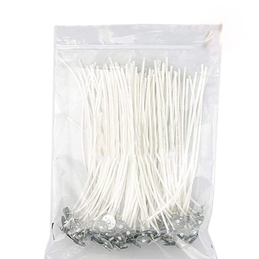 Cotton candle wicks with metal sustainer tabs, white, set of 10 in a bag