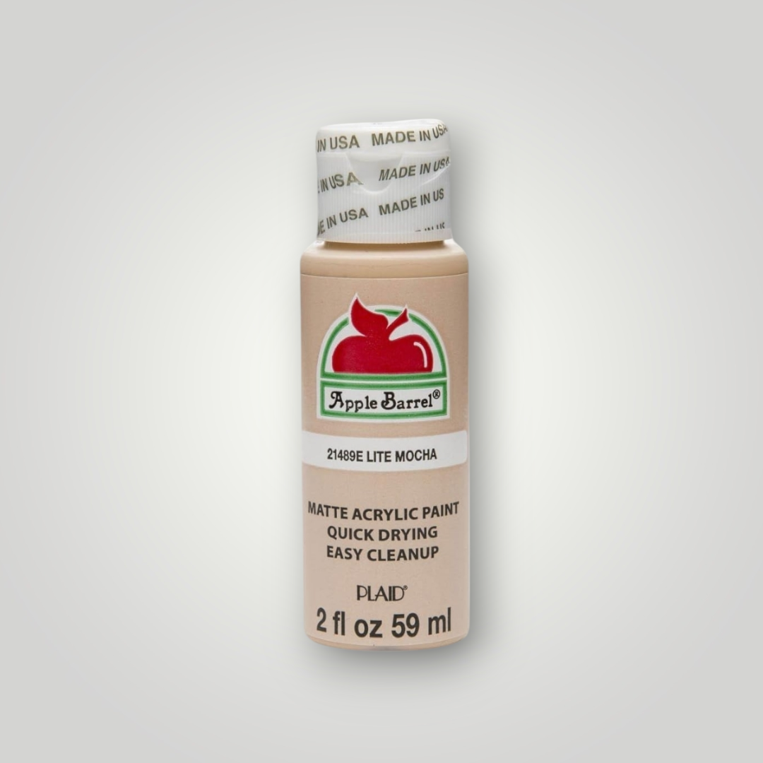 Acrylic paint bottle in Lite Mocha, matte, 2 fl oz (59 ml), label