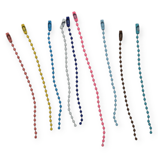 Bead tag chains with small colorful beads, assorted colors, pack of 10