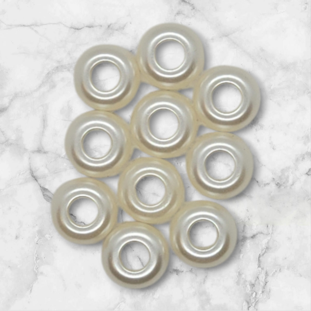 Ivory acrylic round beads with large central holes, pack of 10