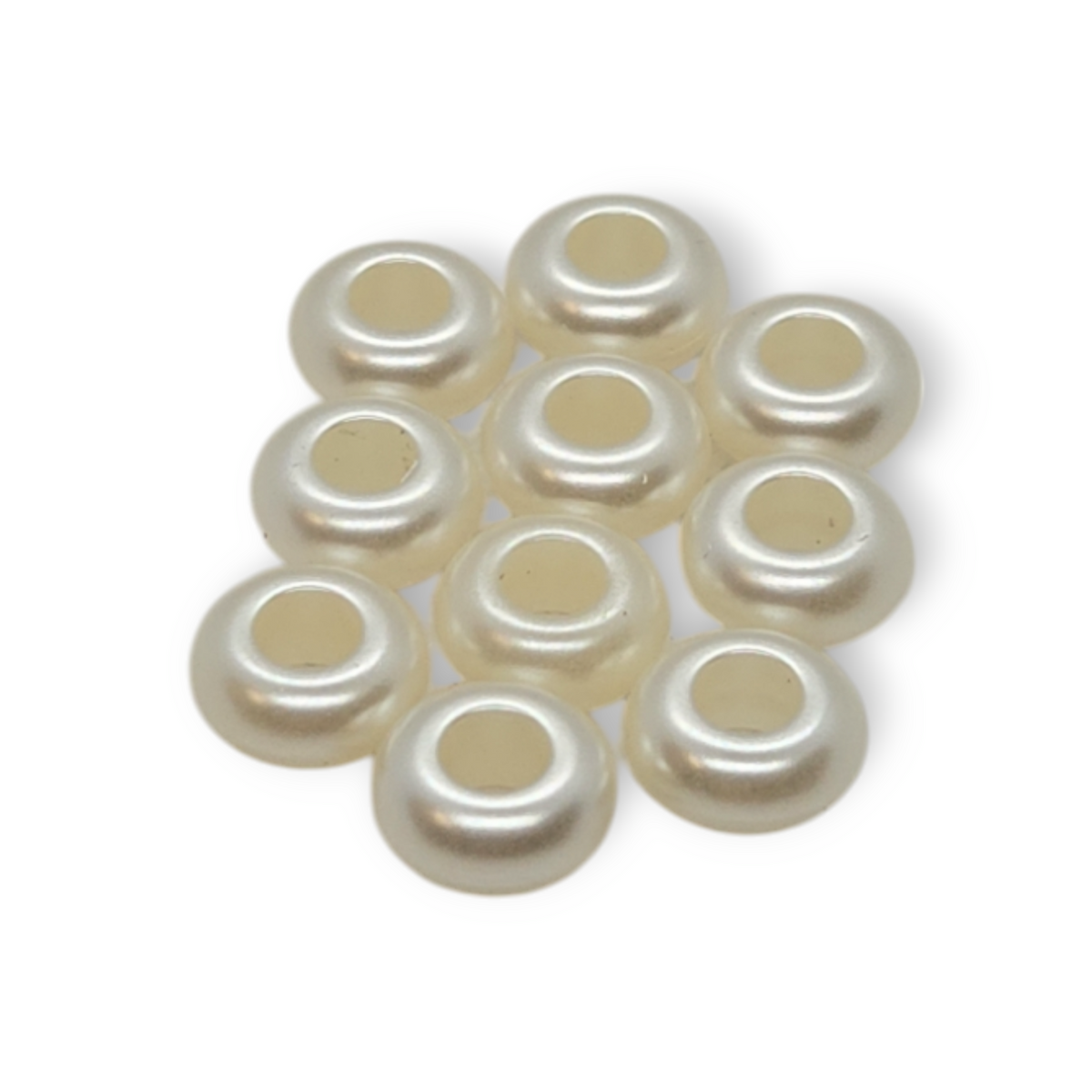 Ivory acrylic round beads with large central holes, loose set of 10