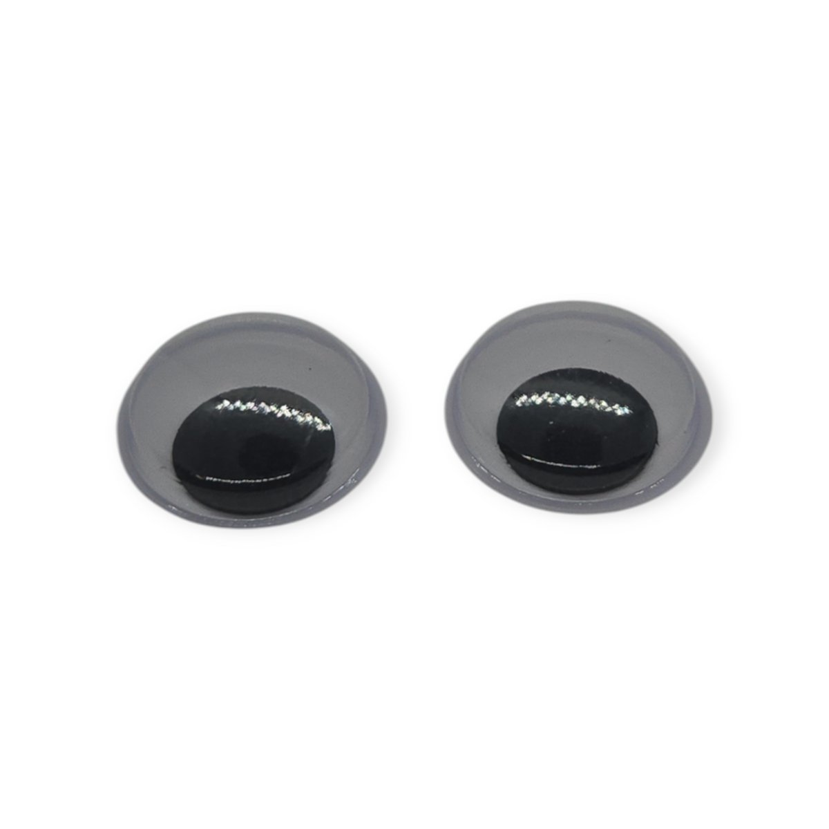 Round googly eyes with black pupils and silver glitter trim, dark gray backs.