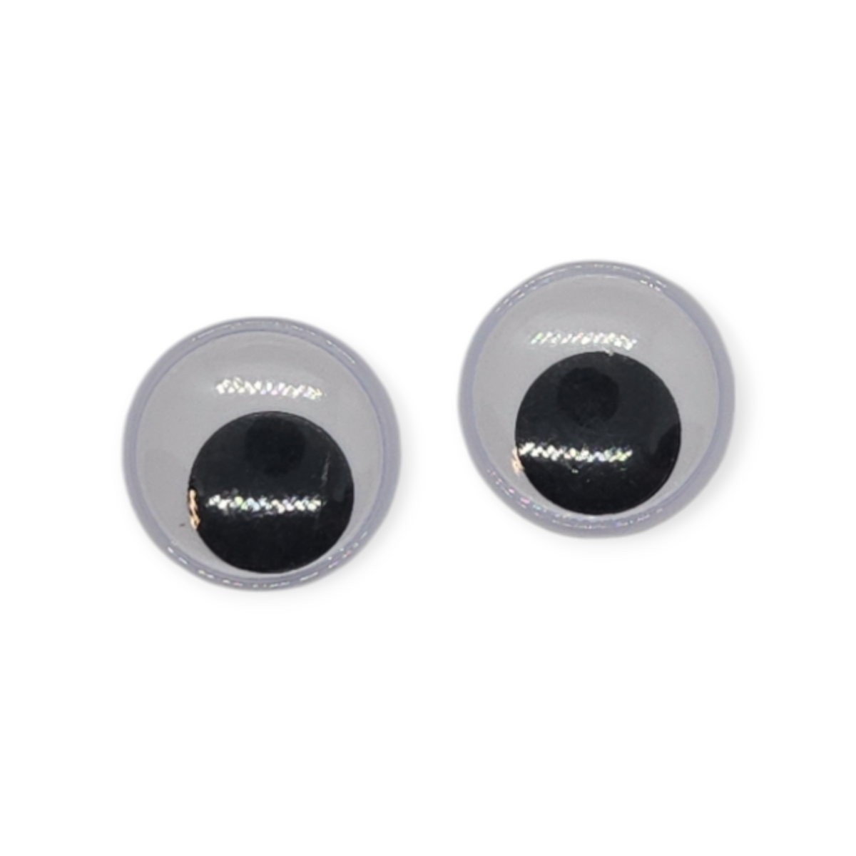 Round googly eyes with black pupils and silver glitter trim, light gray backs.