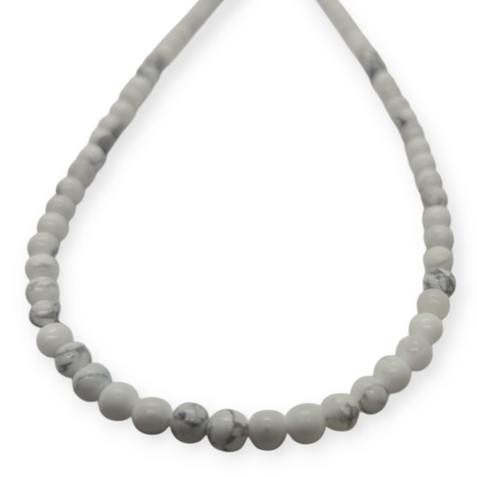 Howlite bead necklace strand with 4mm round stones, gray and white