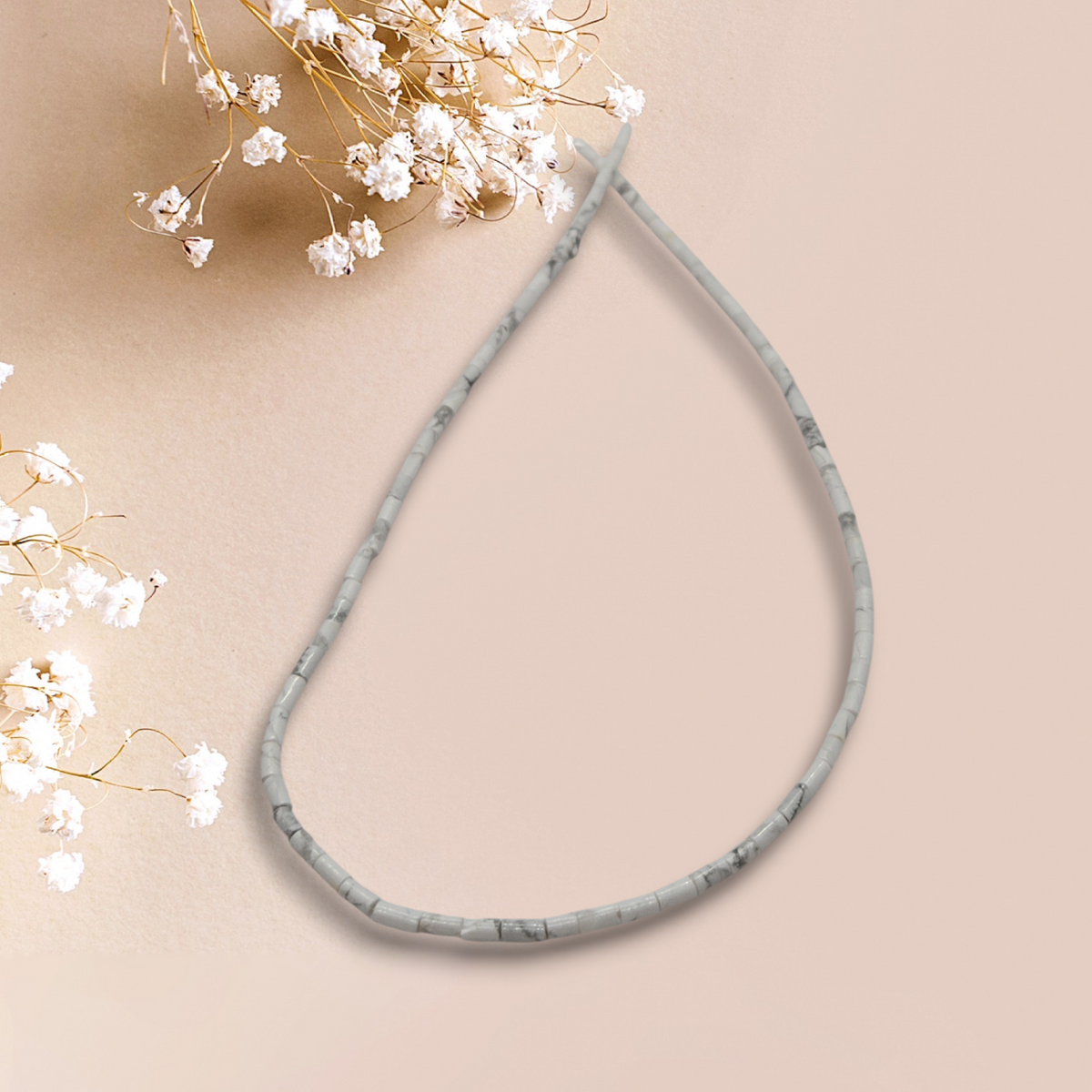 Natural howlite tube beads strand, 4x2mm, light gray/white stone tube beads