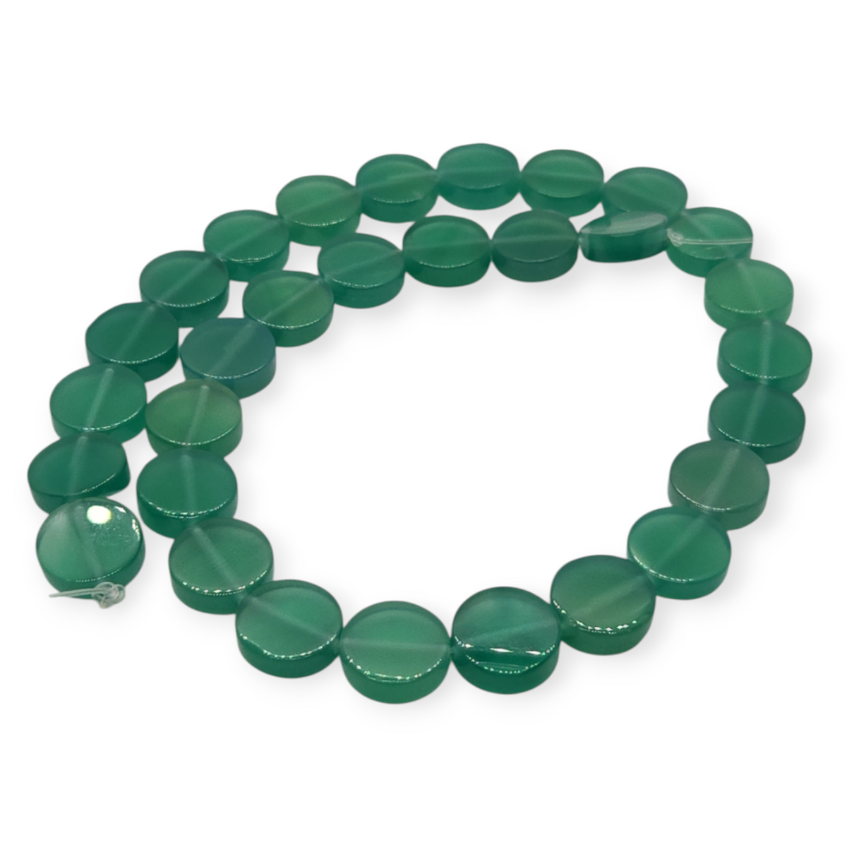 Dark green agate flat round beads strand bracelet, glossy