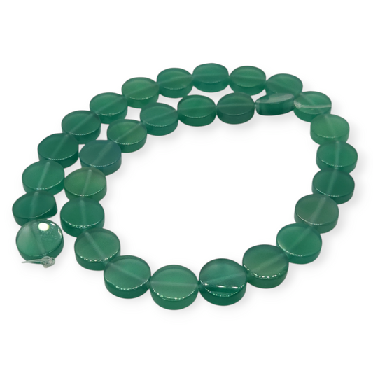 Dark green agate flat round beads strand bracelet, glossy