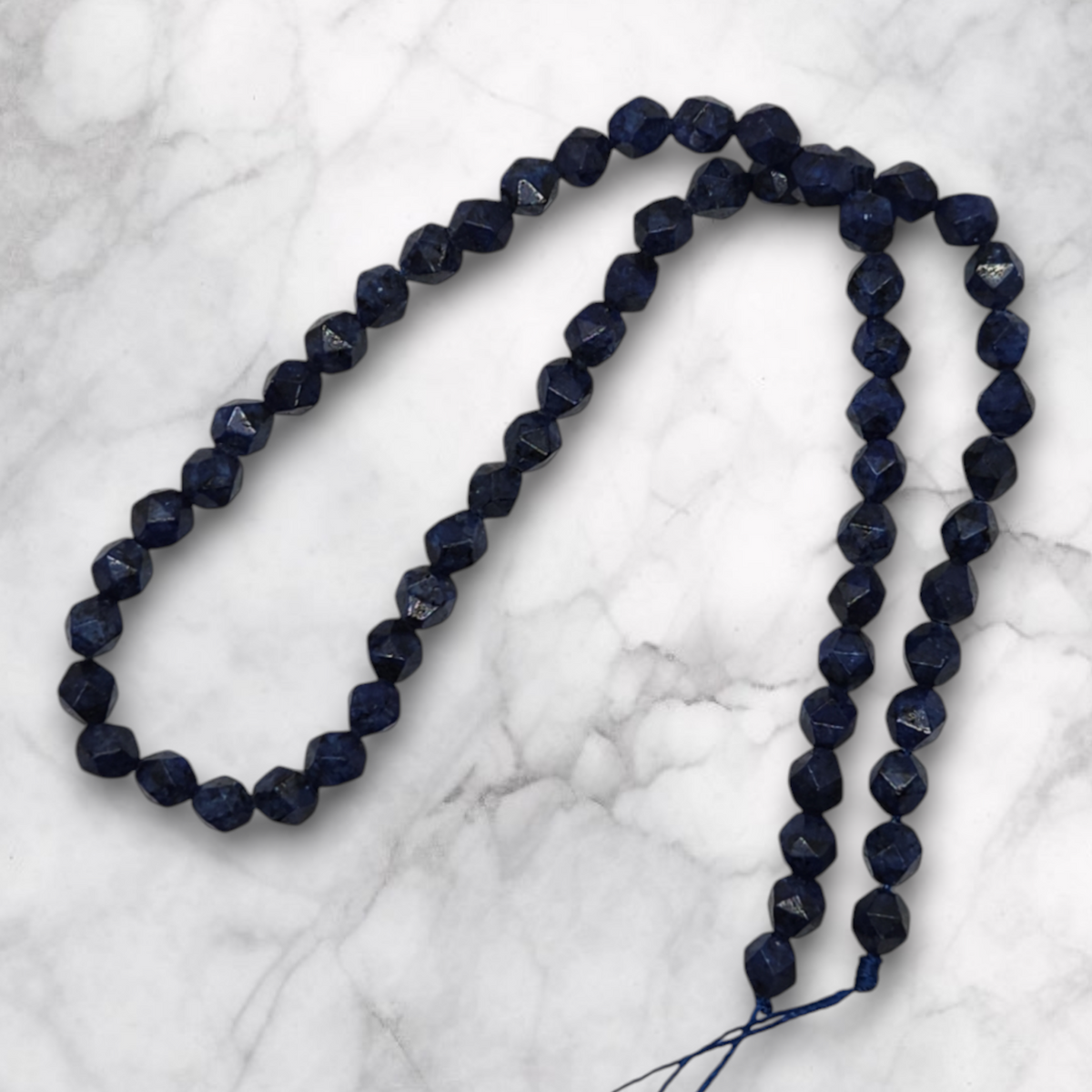 Lapis lazuli faceted round bead strand, 6mm dark blue