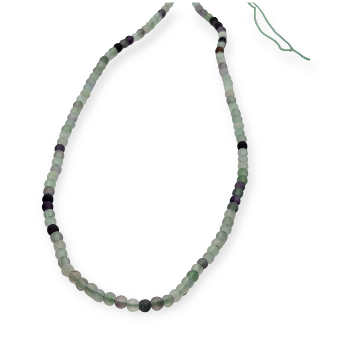 Matte fluorite round bead necklace strand, 4mm beads in mixed green and dark tones