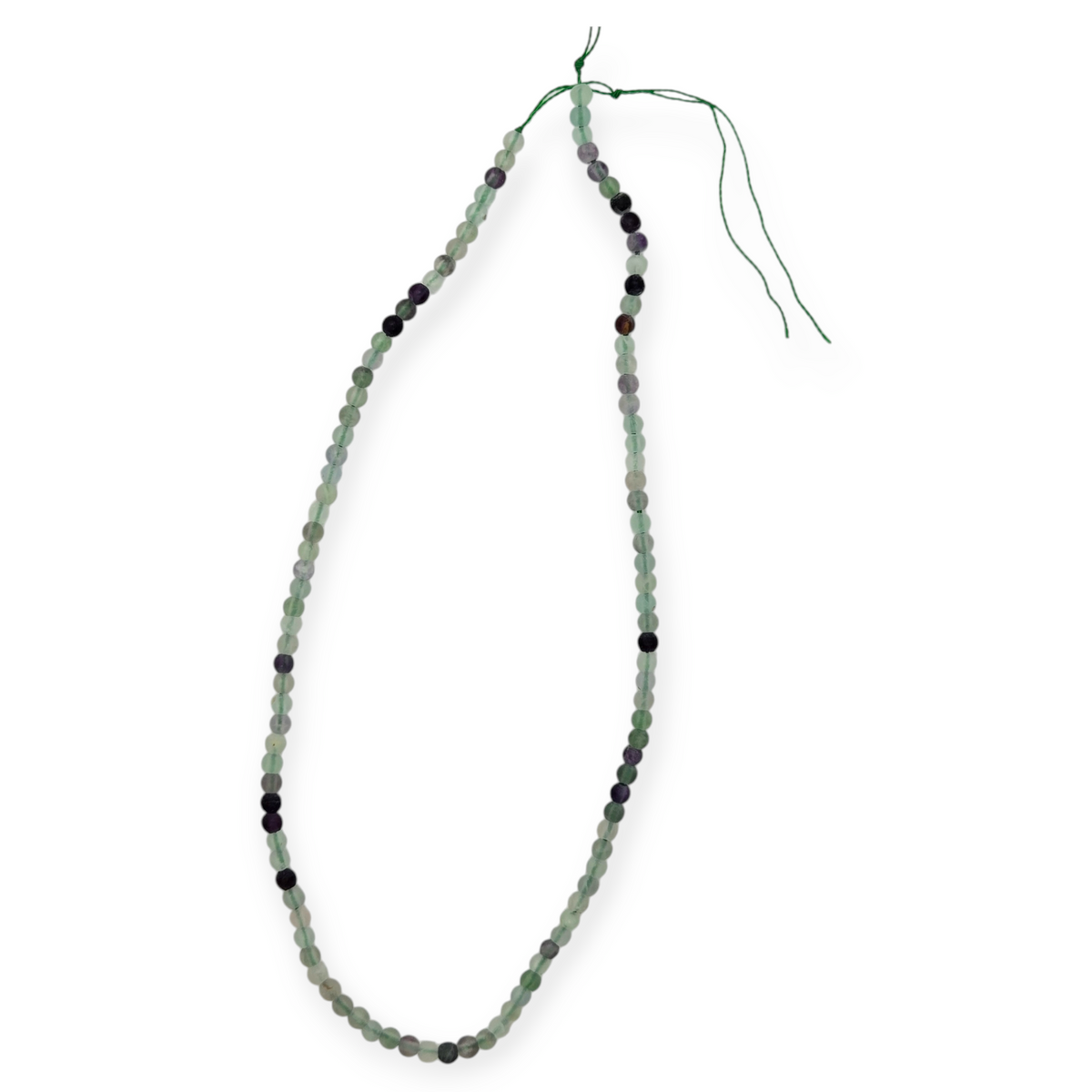 Matte fluorite round bead necklace strand with dark accent beads, 4mm mixed green tones