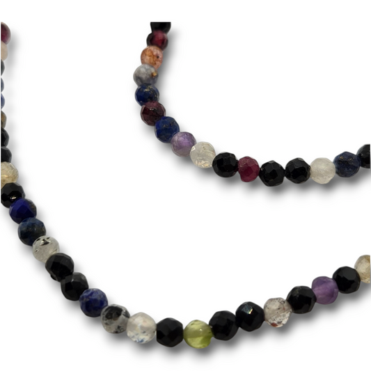 Multicolor gemstone bead strand with faceted rondelle beads, 3mm size
