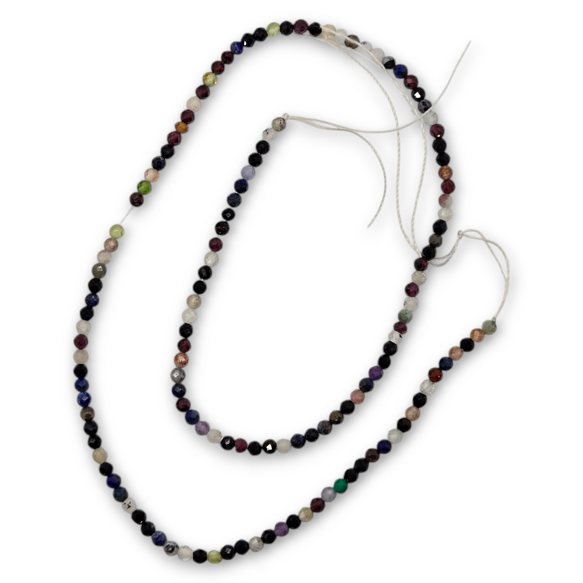 Multicolor gemstone bead strands with faceted rondelle beads, multiple loops