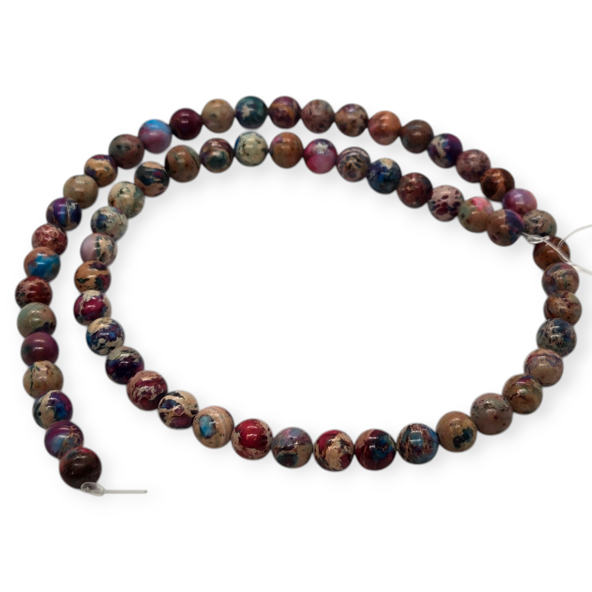Bead strand of 6mm round rainbow sea sediment jasper in multicolor tones