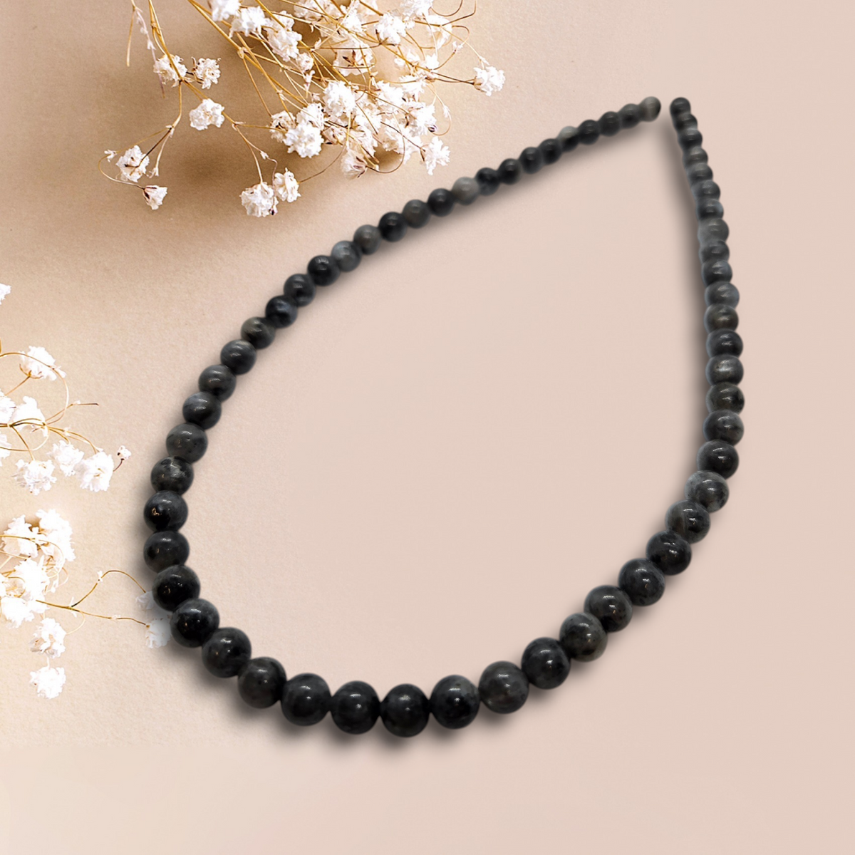 Round black stone beads strand for jewelry making