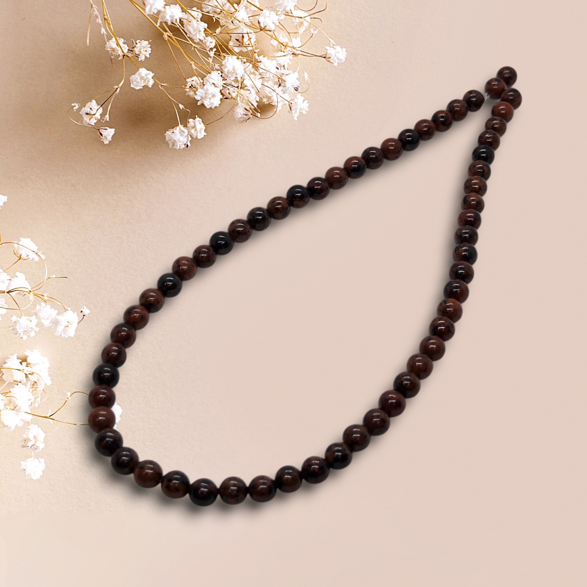 Mahogany obsidian round beads strand, dark brown and black 6mm