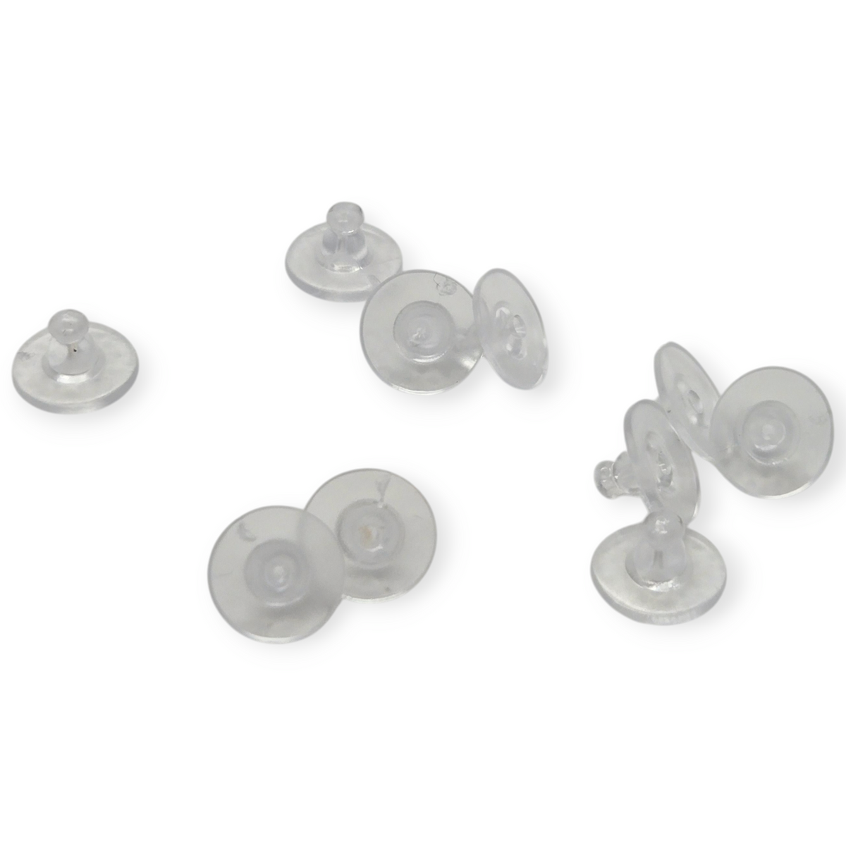 Clear silicone earring backs, small round stoppers with central grip (pack of 10)