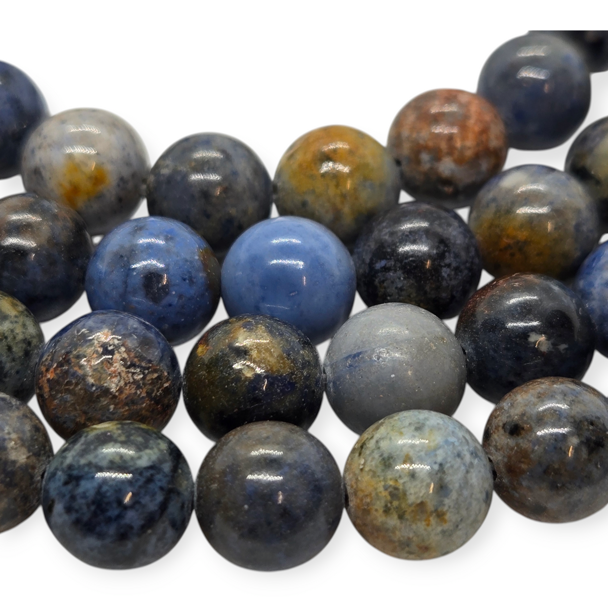 Smooth round gemstone beads, 8mm, mixed blue, gray, and brown spheres