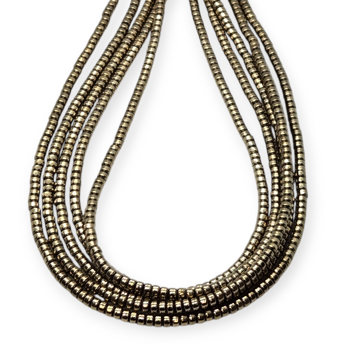Pyrite rondelle beads, smooth 3mm, metallic dark gold strands in loop