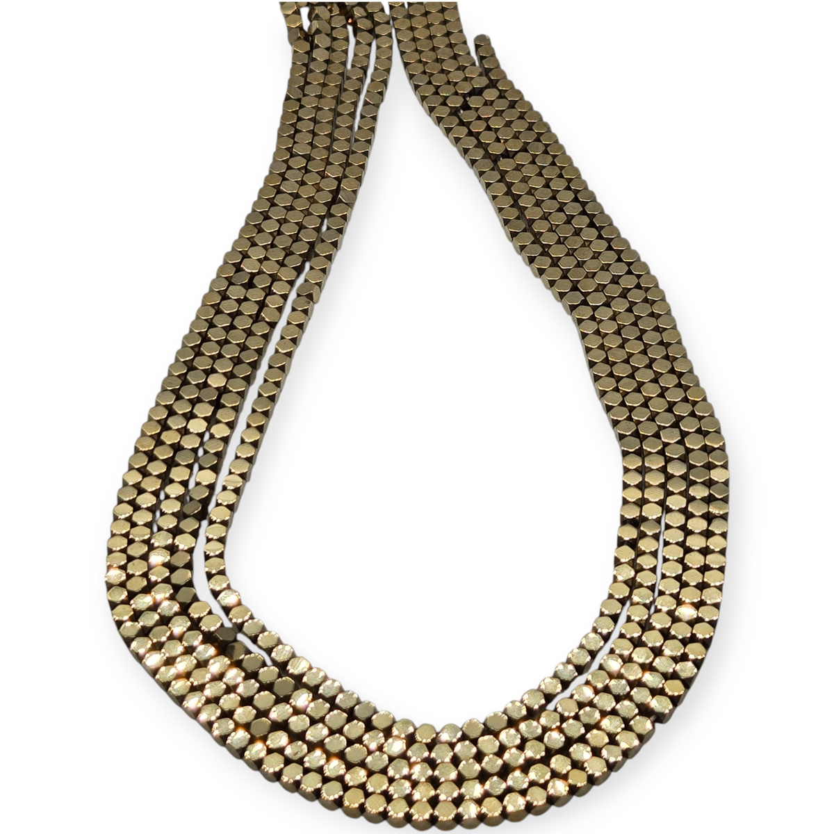 Looped 4mm faceted pyrite cube beads strand, gold-brown metallic sheen