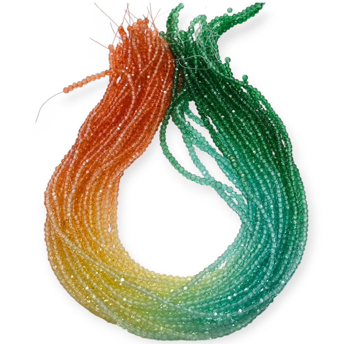 Transparent painted faceted glass rondelle beads strands, orange yellow and green mix