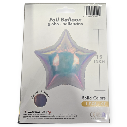 Iridescent clear foil star balloon, 19 inch, sold in package