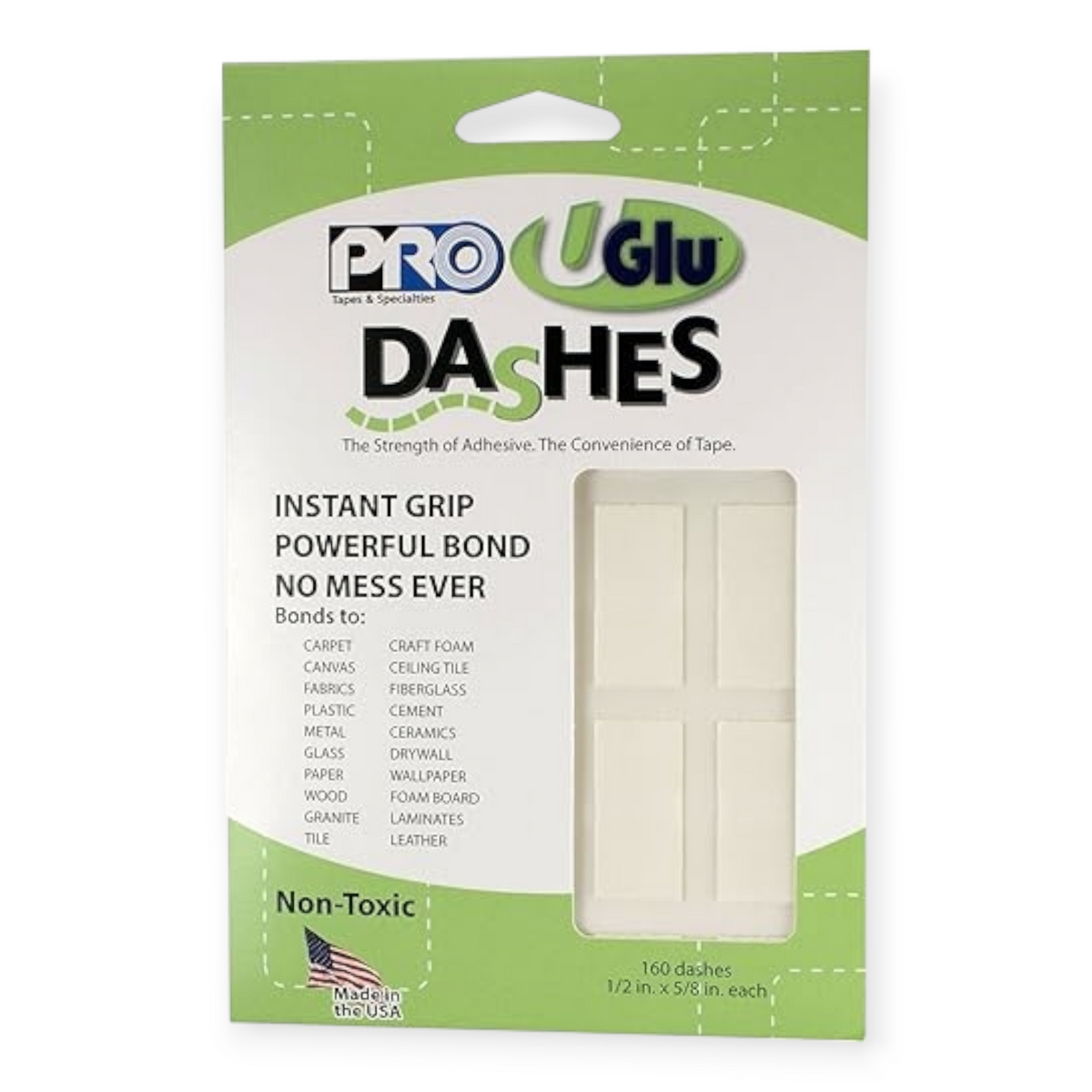 Pro Uglu Dashes non-toxic adhesive tape, 160 dashes on card package