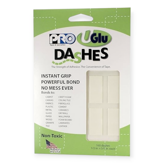 Pro Uglu Dashes non-toxic adhesive tape, 160 dashes on card package