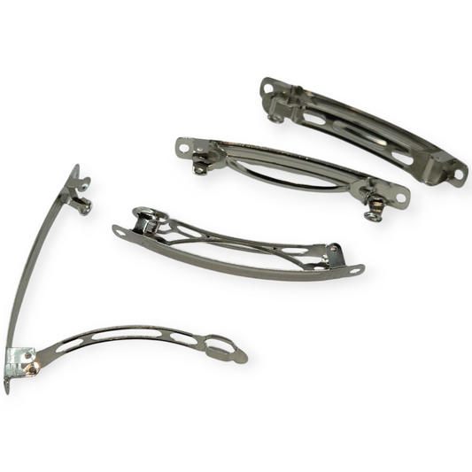 Set of dark silver metal hair barrettes with spring claps and curved U-shaped design