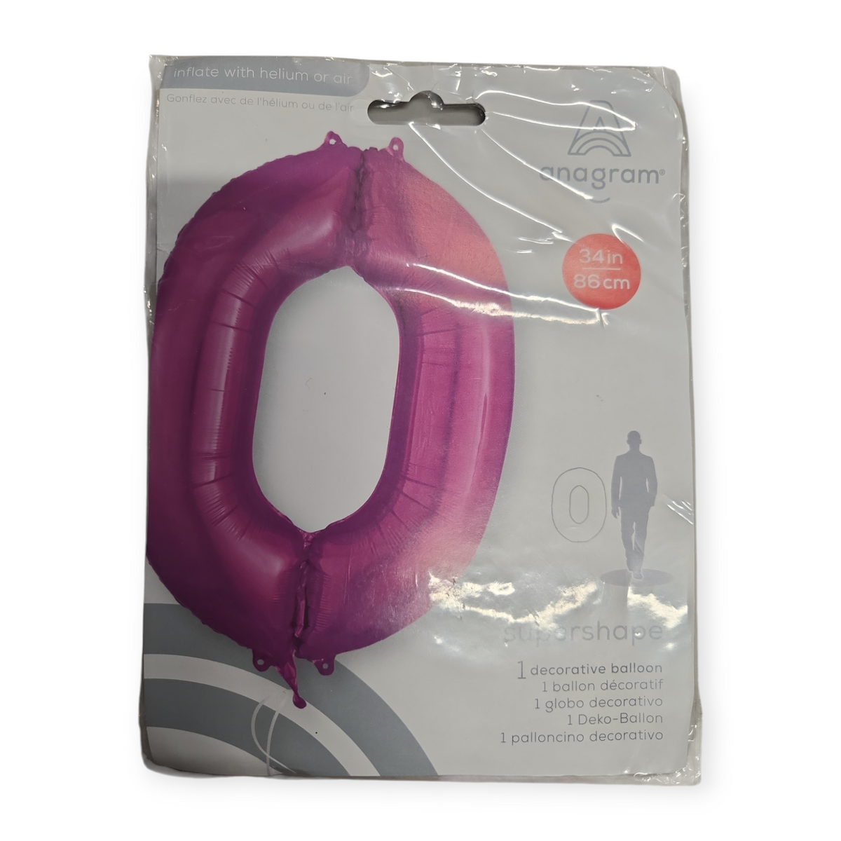 Anagram O letter foil balloon, pink, 34 in tall