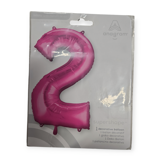 Anagram pink foil number 2 balloon, supershape, packaged