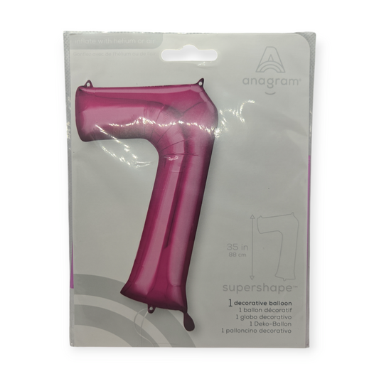 Pink foil supershape number 7 balloon, 35 in tall