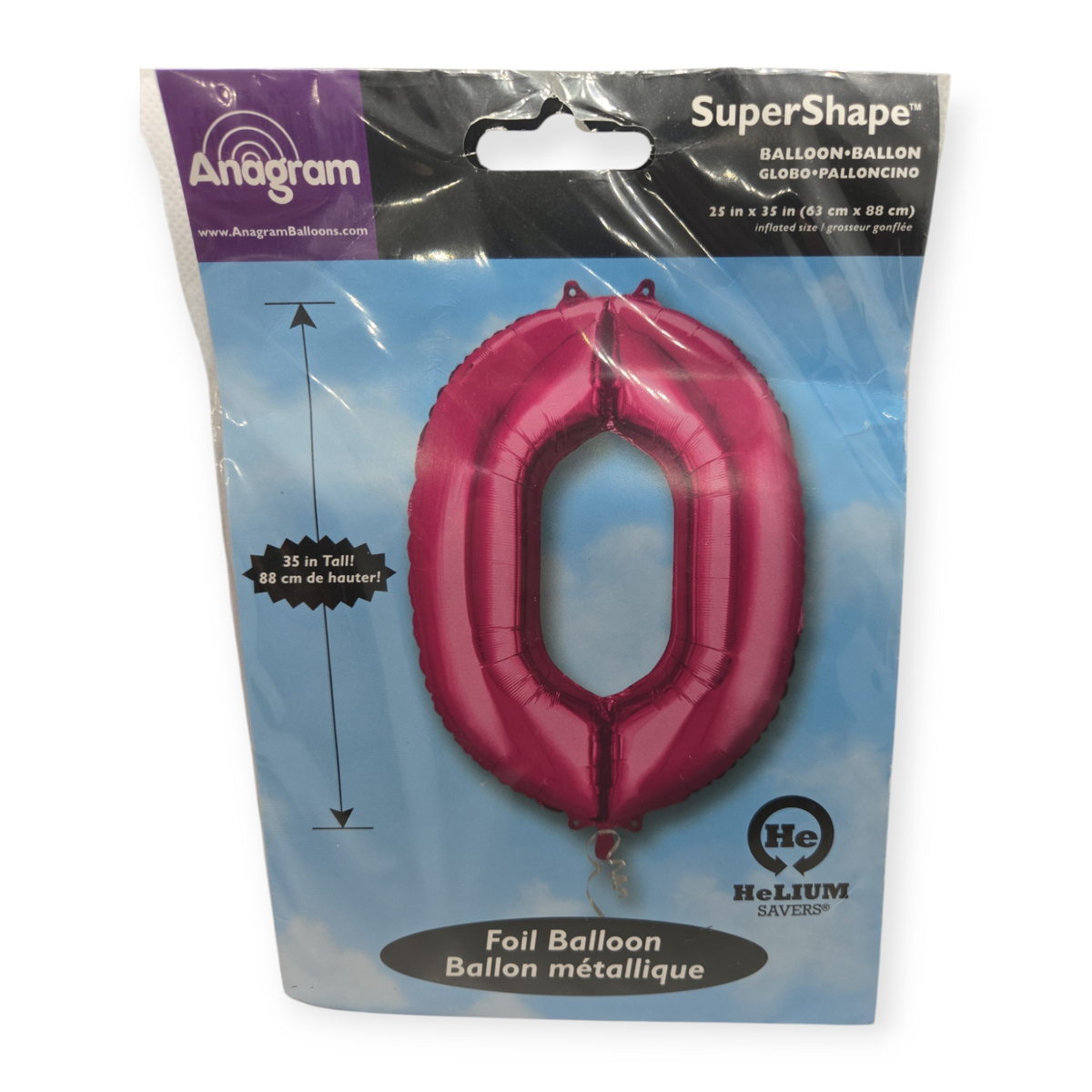 Pink foil letter O balloon, 35 in tall, helium-ready with valve