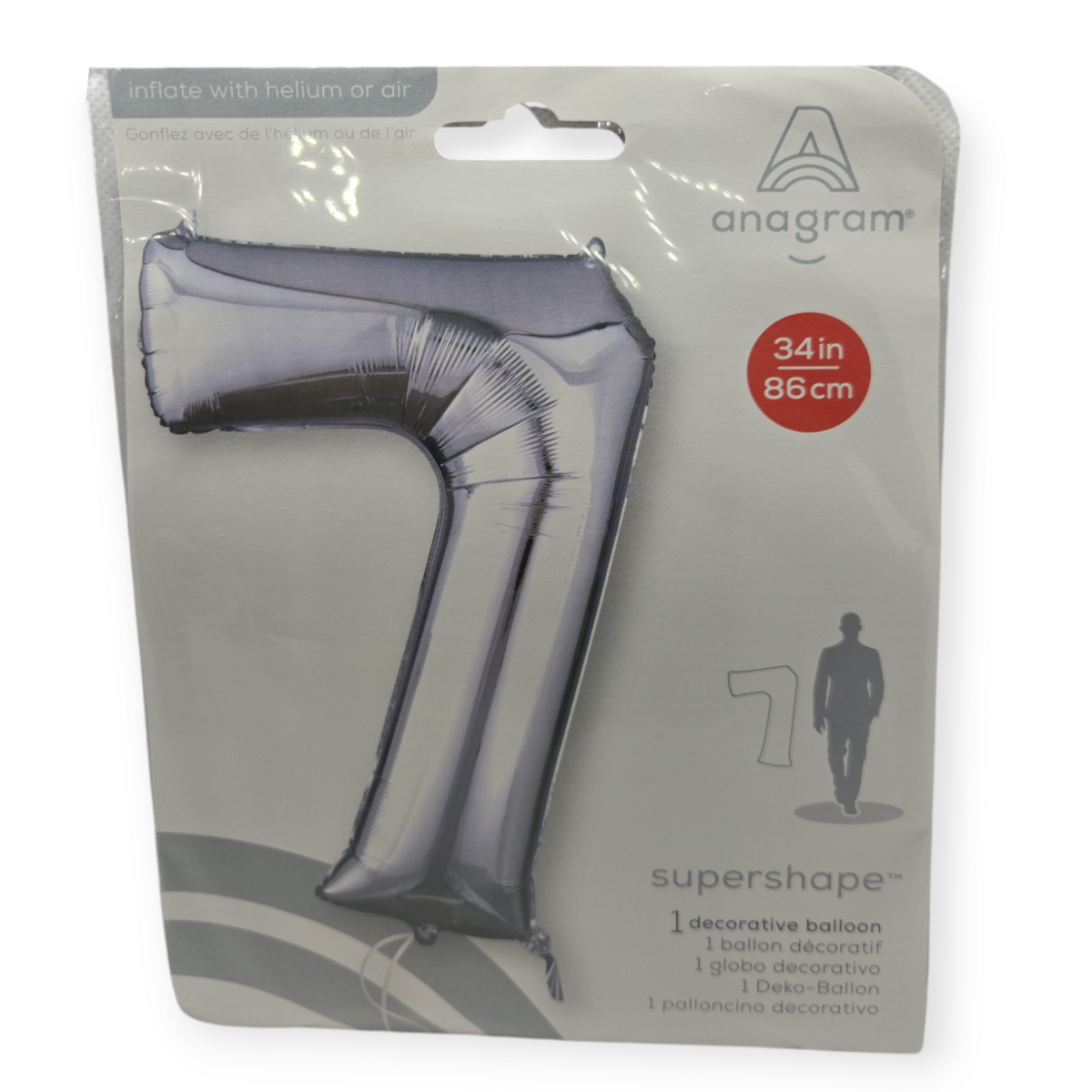 Silver foil number 7 balloon, 34 in tall
