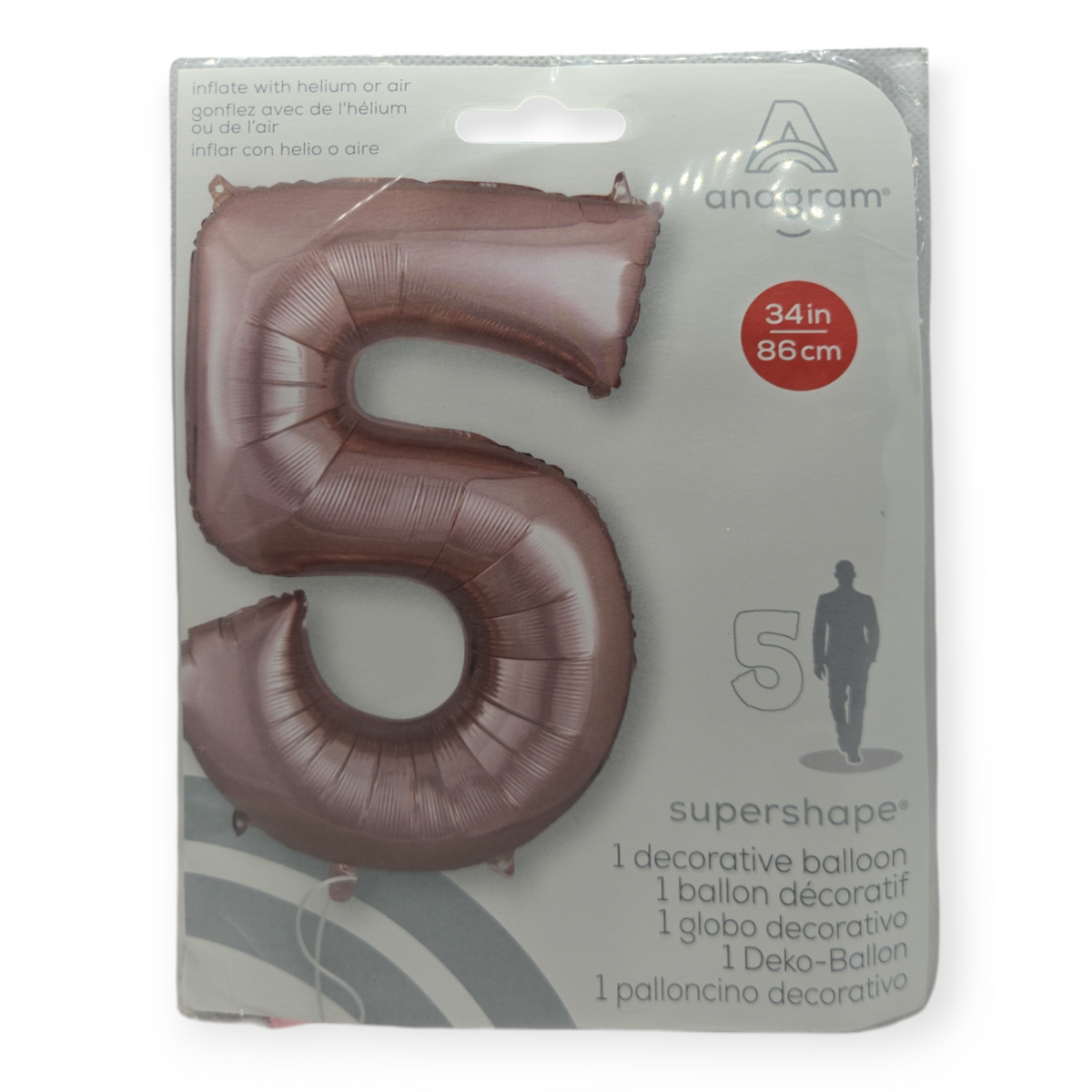 Rose gold foil number 5 balloon, 34 in tall