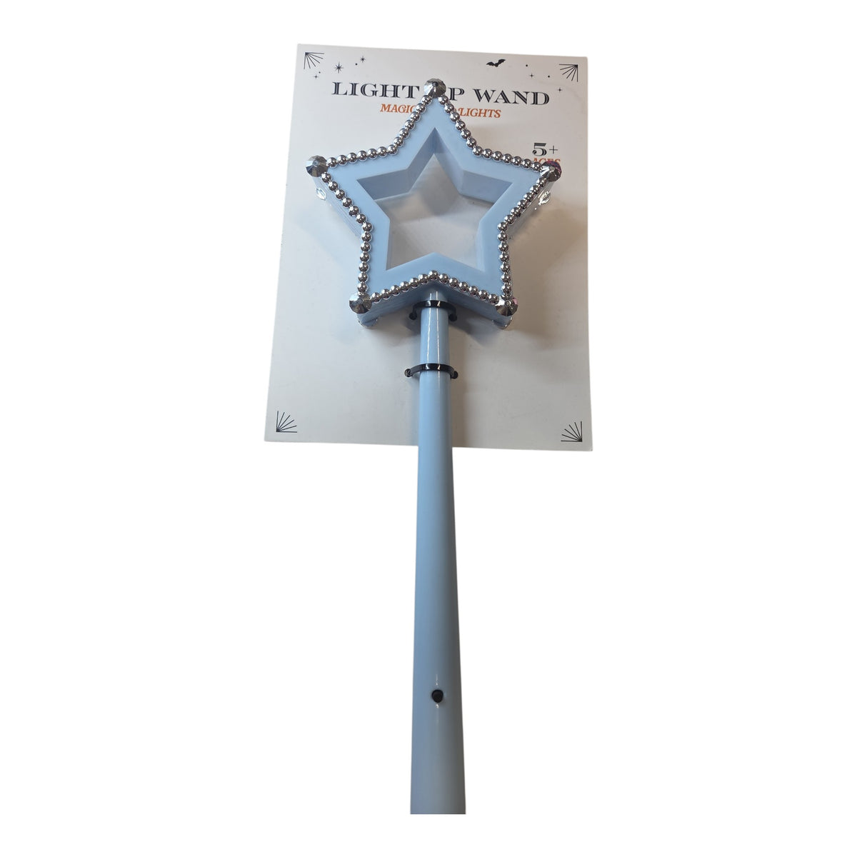 Blue light-up magic star wand with LED lights, silver star with bead trim