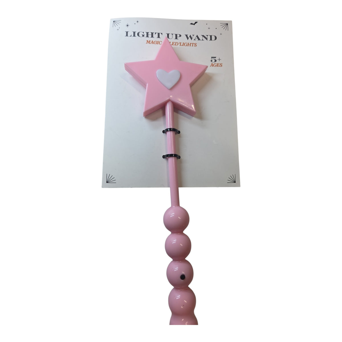 Pink light-up magic star wand with LED lights and heart-shaped center