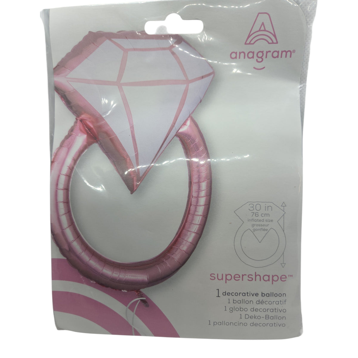 anagram rose pink supershape diamond ring foil balloon, 30 in